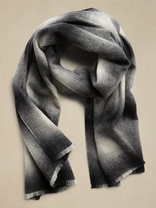 Shadow Plaid Wool Scarf - Black & Gray