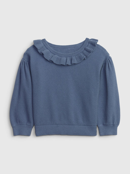 Toddler Ruffle Sweater - bainbridge blue