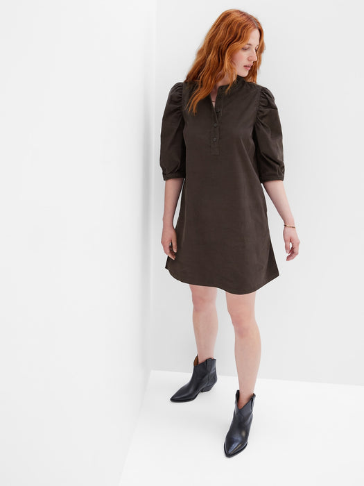 Puff Sleeve Corduroy Mini Dress - brown noir