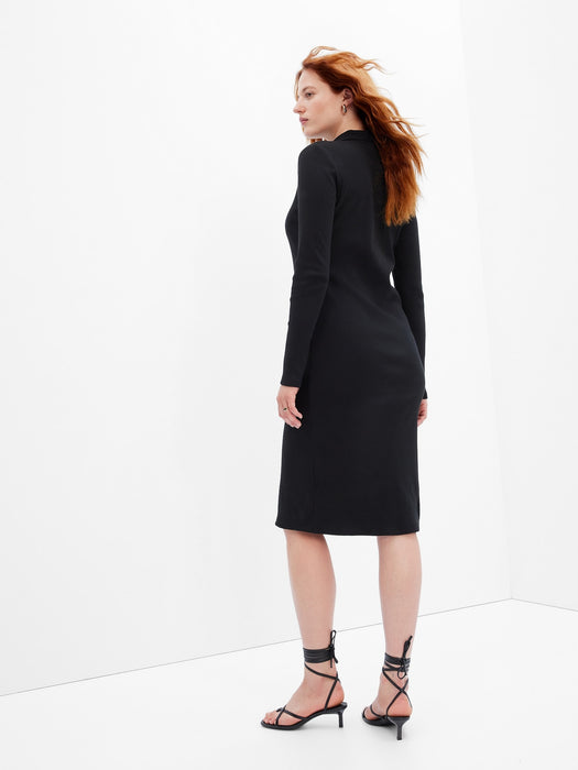 Rib Polo Midi Dress - black