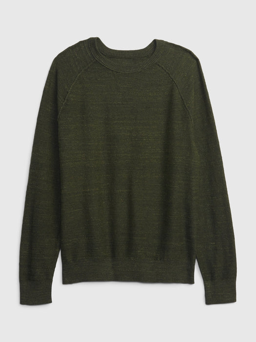 Slub Cotton Raglan Crewneck Sweater - dark green