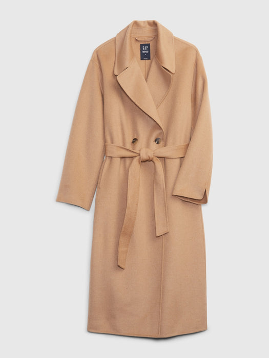 Recycled Double-Face Wool Wrap Coat - holiday brown