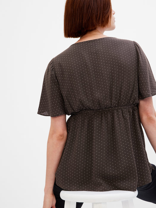 Maternity Tie-Waist Top - brown dot