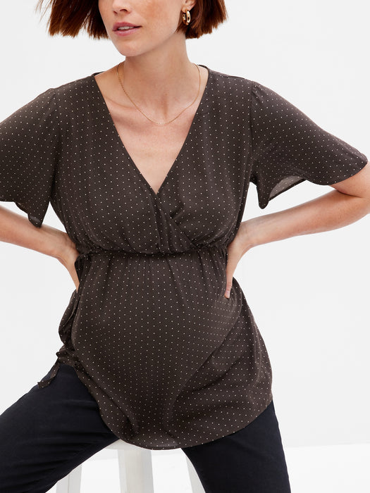 Maternity Tie-Waist Top - brown dot