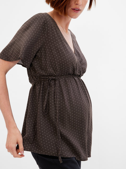 Maternity Tie-Waist Top - brown dot