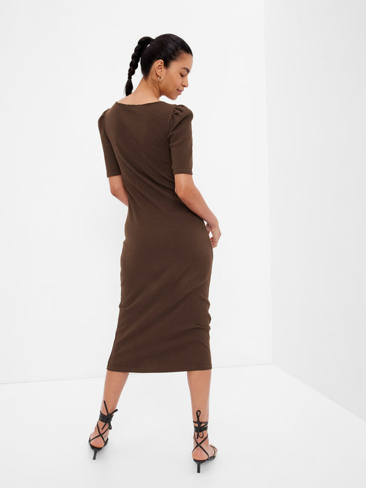 Puff Sleeve Sweetheart Midi Dress