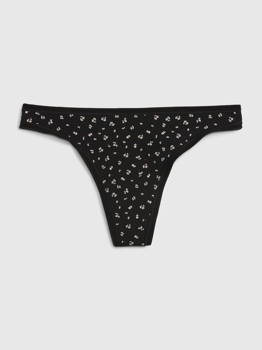 Stretch Cotton Thong - black floral