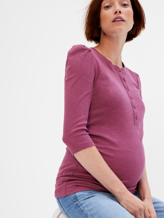 Maternity Rib Henley T-Shirt - damson pink