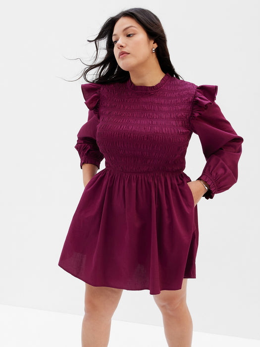 Smocked Ruffle Sleeve Mini Dress - huckleberry purple