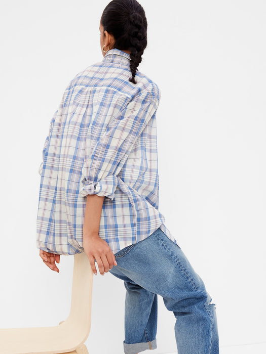 Plaid Big Shirt - blue plaid