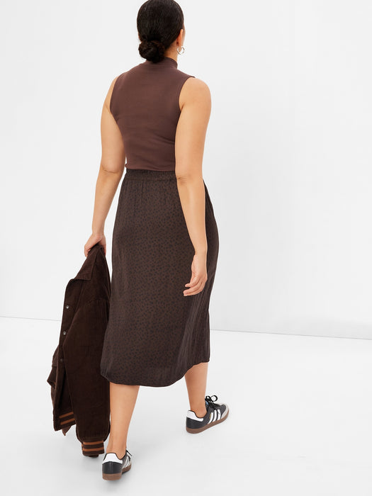 Satin Midi Skirt - brown ditsy floral