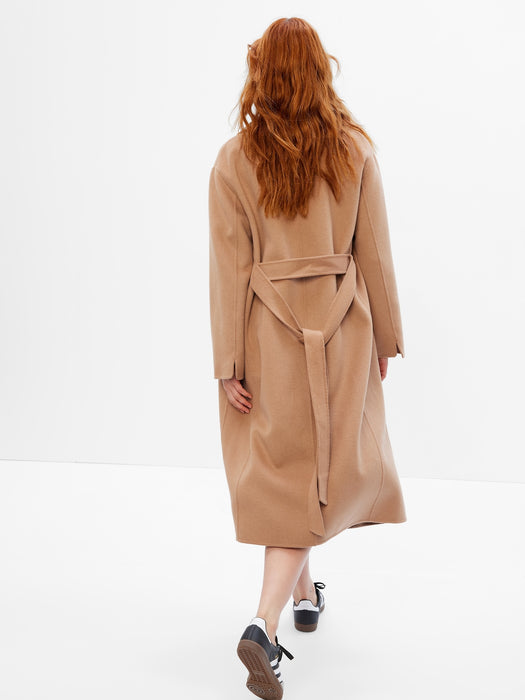 Recycled Double-Face Wool Wrap Coat - holiday brown