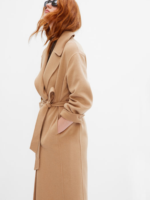 Recycled Double-Face Wool Wrap Coat - holiday brown