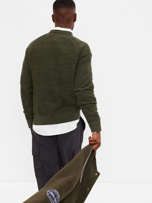 Slub Cotton Raglan Crewneck Sweater - dark green