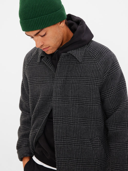 Recycled Plaid Raglan Wool Car Coat