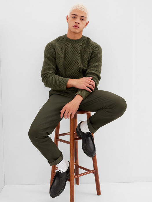 Cable-Knit Crewneck Sweater - army jacket green