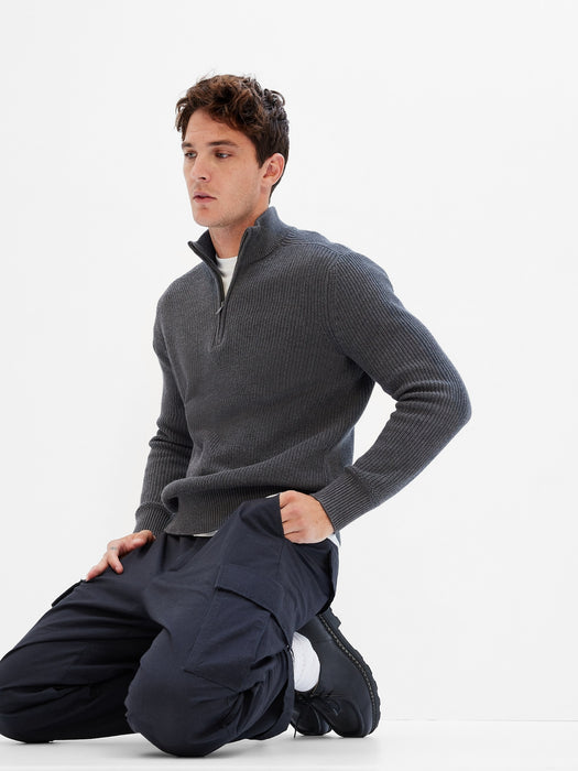 Half-Zip Rib Mockneck Sweater