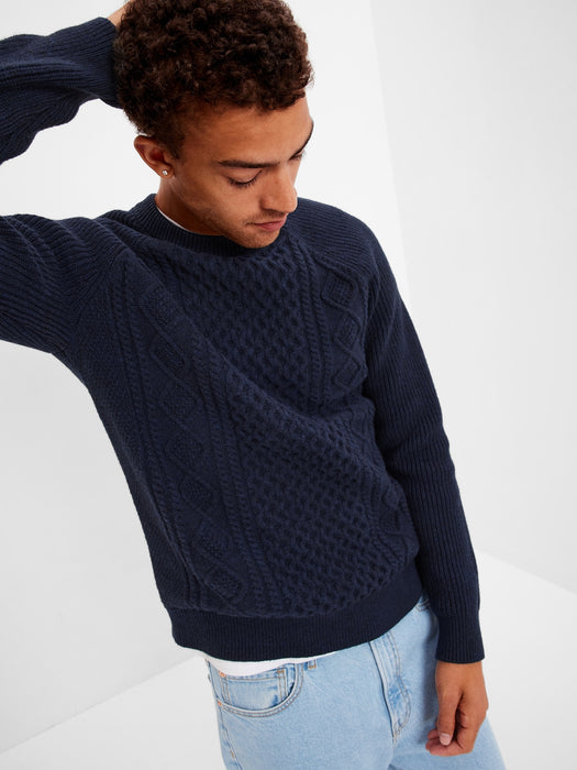 Cable-Knit Crewneck Sweater - new classic navy