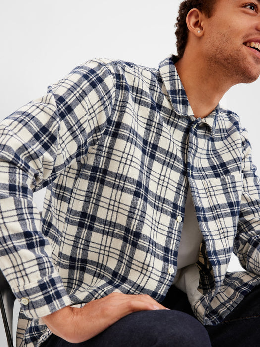 Herringbone Plaid Shirt - navy blue & white plaid