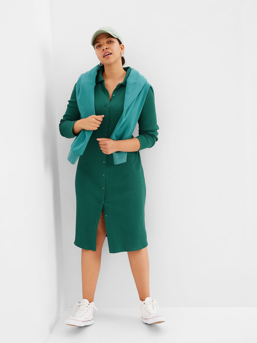 Rib Polo Midi Dress - june bug green