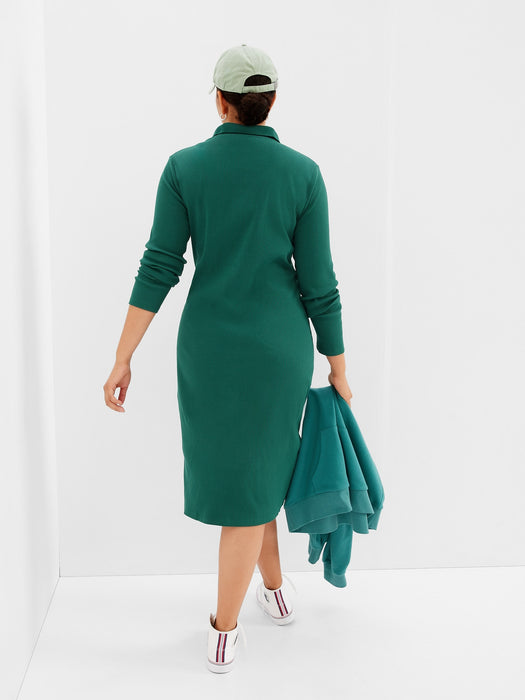 Rib Polo Midi Dress - june bug green