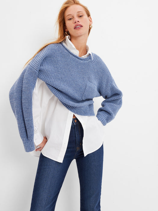 Shaker-Stitch Pocket Sweater