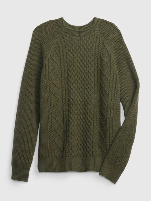 Cable-Knit Crewneck Sweater - army jacket green