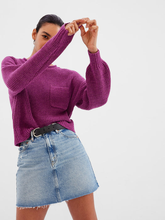 Shaker-Stitch Pocket Sweater