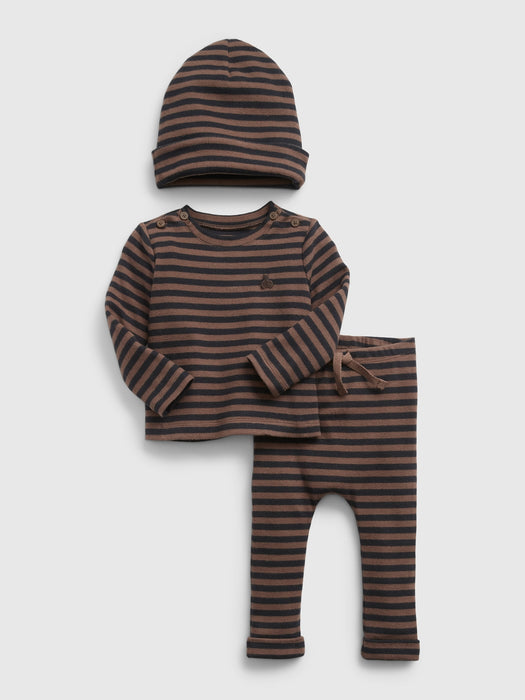 Baby Rib 3-Piece Outfit Set - cozy brown