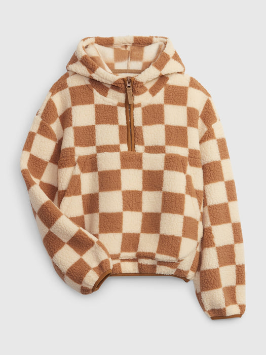 Kids Sherpa Hoodie - brown tan checker