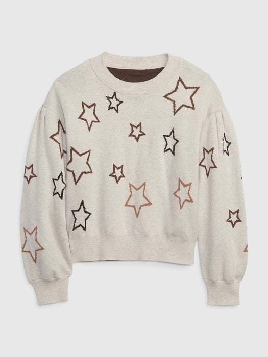 Kids Shaker-Stitch Sweater - white star print