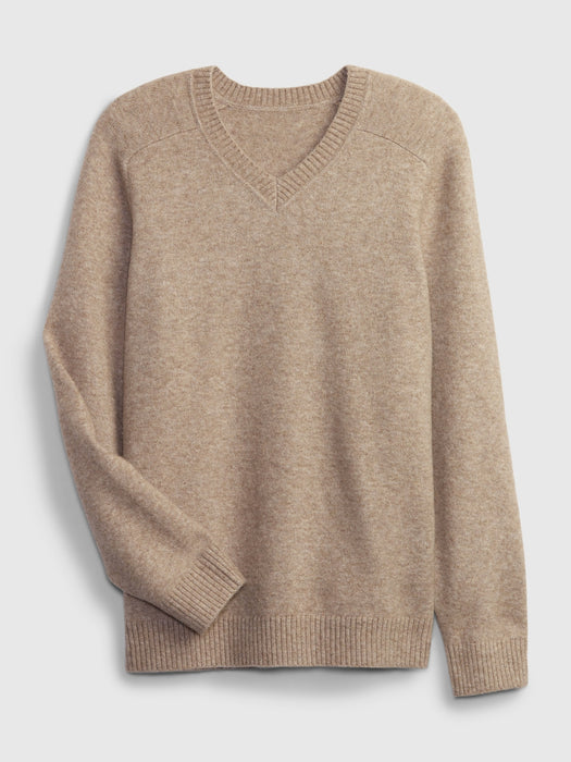 Recycled V-Neck Sweater - khaki heather