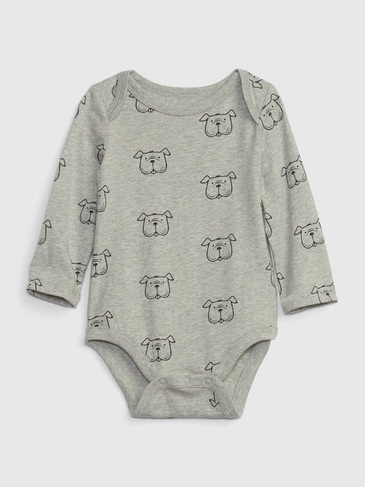 Baby 100% Organic Cotton Graphic Bodysuit - grey dog