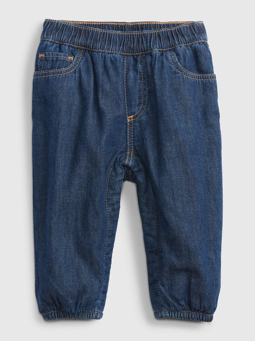 Baby Lined Denim Joggers  with Washwell - dark wash