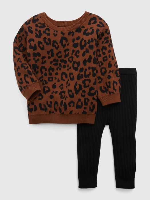 Baby Two-Piece Sweater Outfit Set - leopard