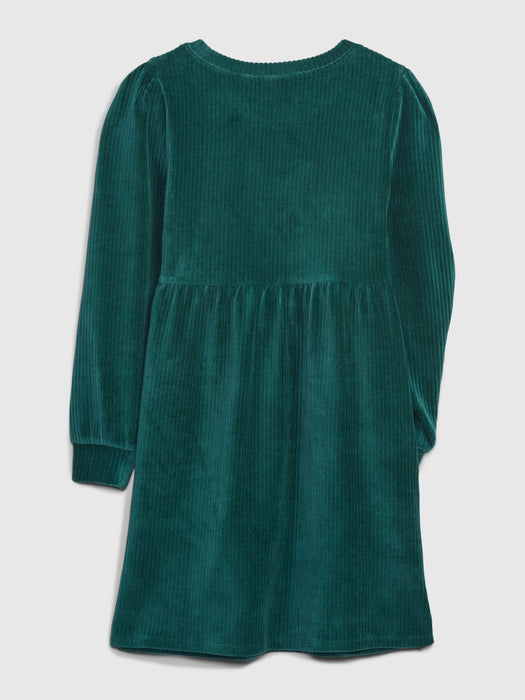 Kids Ribbed Velour Dress - green june bug