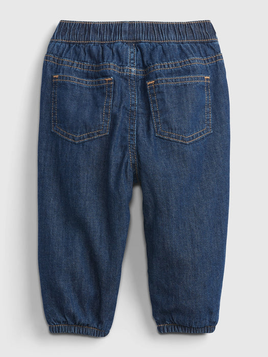 Baby Lined Denim Joggers  with Washwell - dark wash