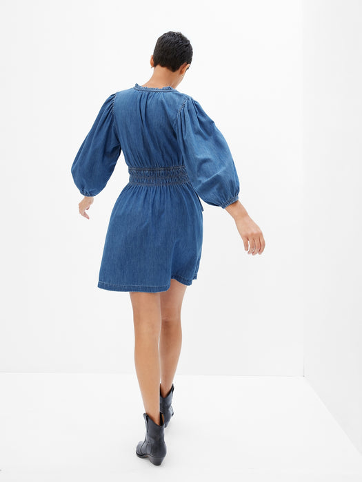 100% Organic Cotton Denim Puff Mini Dress with Washwell