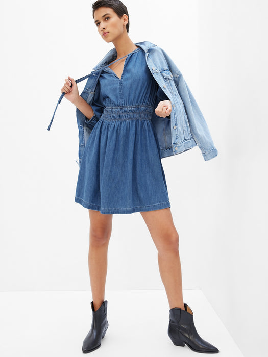 100% Organic Cotton Denim Puff Mini Dress with Washwell