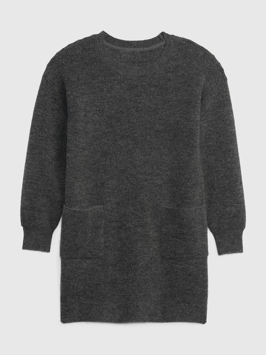 Kids Rib Sweater Dress - charcoal black