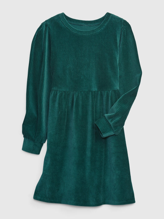 Kids Ribbed Velour Dress - green june bug