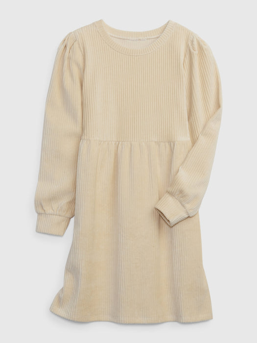 Kids Ribbed Velour Dress - bleached sand