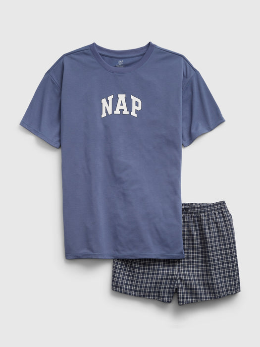 Teen 100% Recycled PJ Shorts Set - bainbridge blue