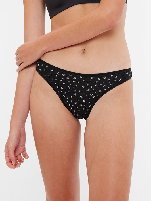 Stretch Cotton Thong - black floral