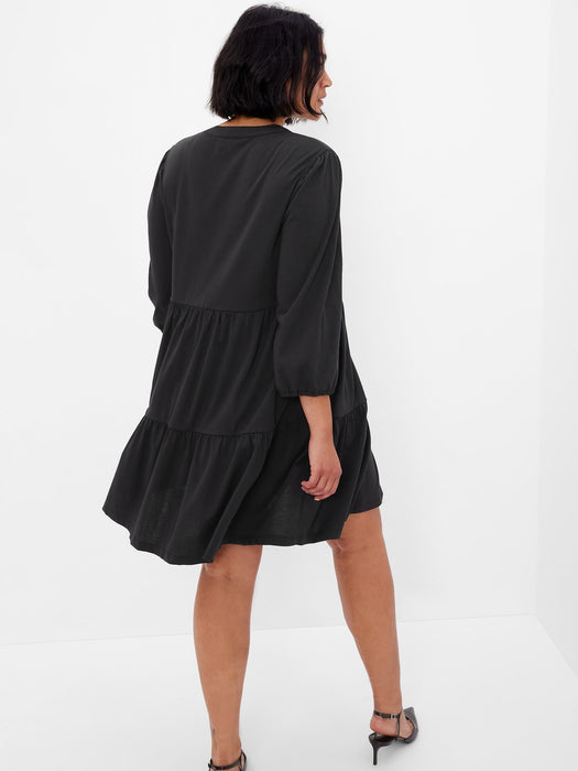 Puff Tiered Mini Dress - black