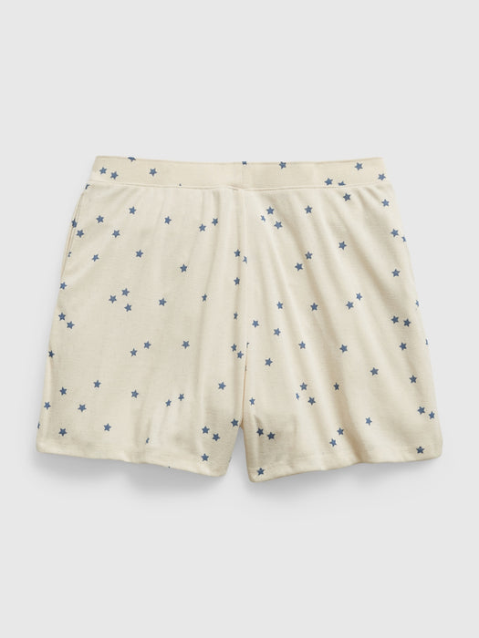 Teen 100% Recycled Rib Henley PJ Shorts Set - white star print