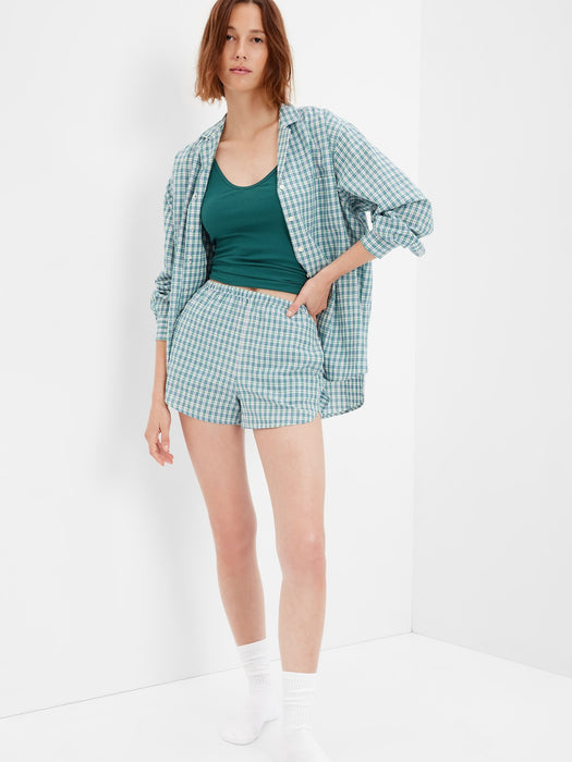 Plaid Crepe Pull-On Shorts - green plaid