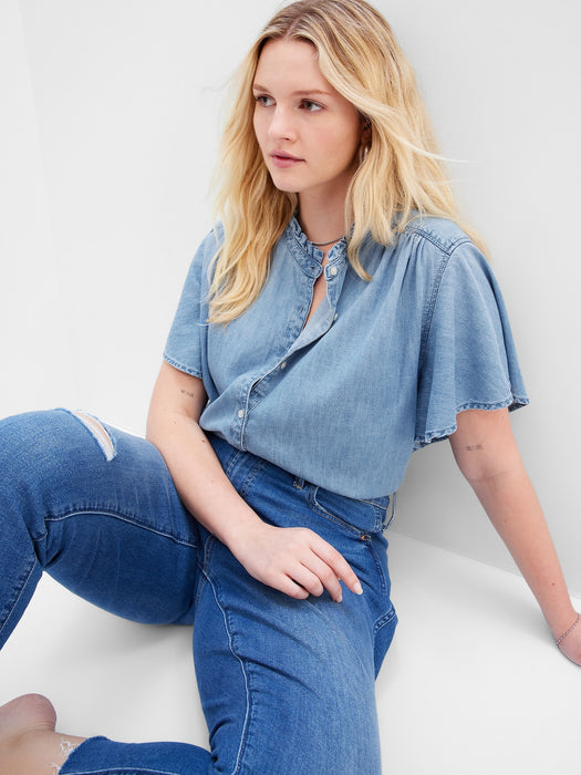 Flutter Sleeve Denim Shirt with Washwell