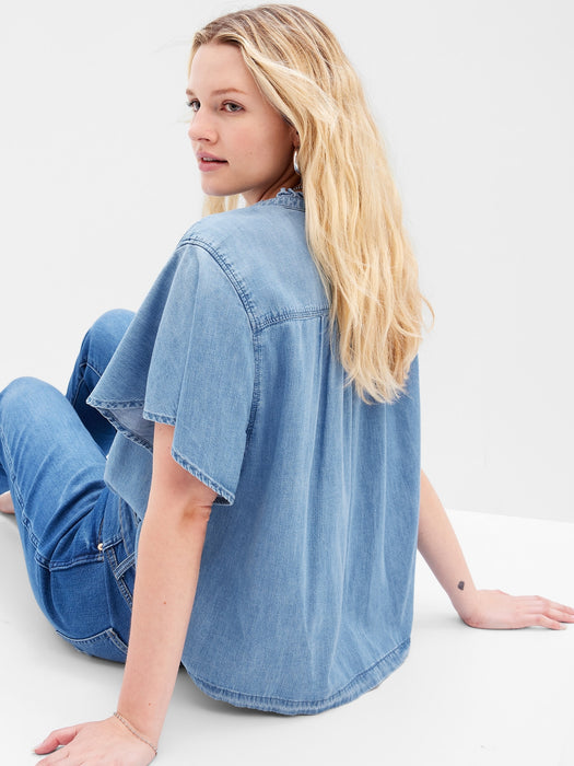 Flutter Sleeve Denim Shirt with Washwell