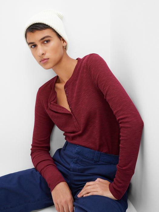 Rib Henley T-Shirt - red delicious